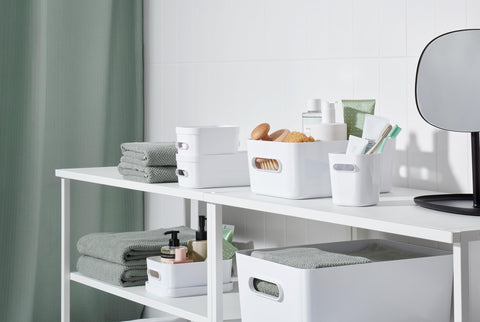 SmartStore Slim Storage Container 1.3 L | White | Kitchen, Bathroom, Office, Pantry, Fridge Organizer | Bin with Handles | Food Safe and BPA Free