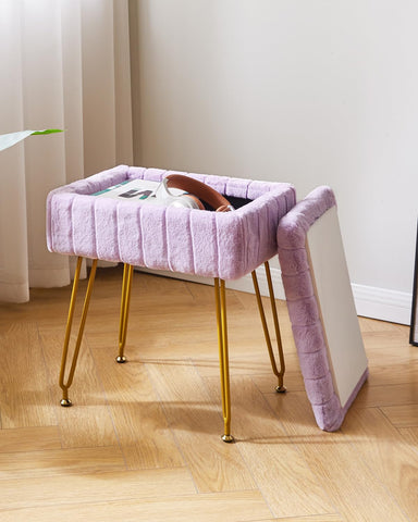 IBUYKE Vanity Stool Chair with Storage, Faux Fur Ottoman, Purple L/G-50V