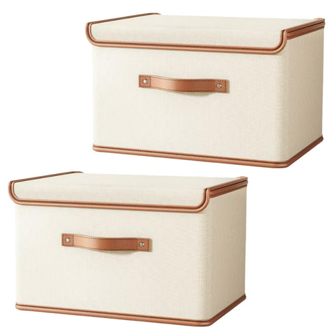 Siocok 2 Pack Storage Boxes with Lids, Collapsible Storage Box with Lid, Fabric Storage Boxes with Handles, 37x27x26cm, Bins for Organizing Home