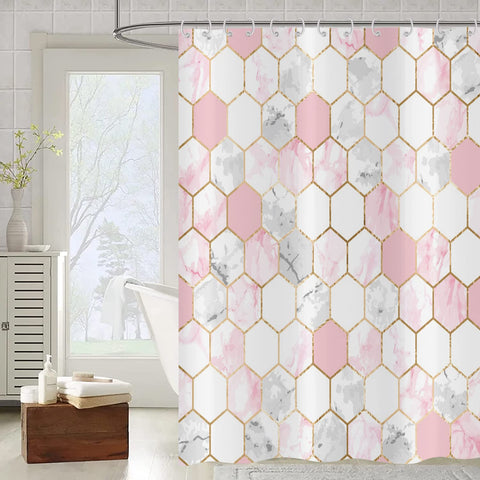 ASDCXZ Shower Curtain Marble 180x200 cm, Modern Light Luxury Pink Gold Grey Marble Optic Bathroom Shower Curtains Washable Polyester Textile