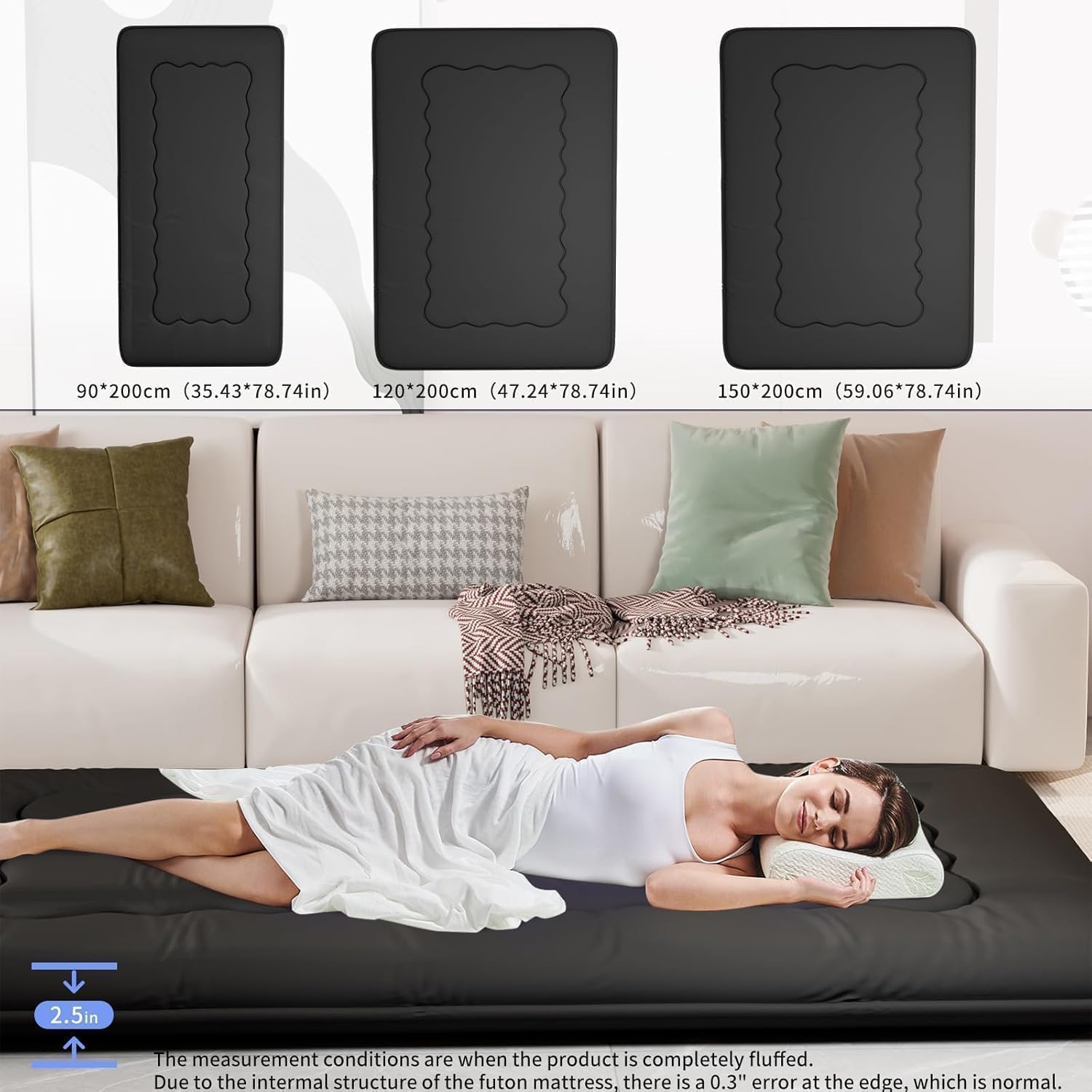 Kiseely Japanese Futon Mattress, Foldable Tatami Mat Portable Dormitory Sleeping Pad With Bag & Strap