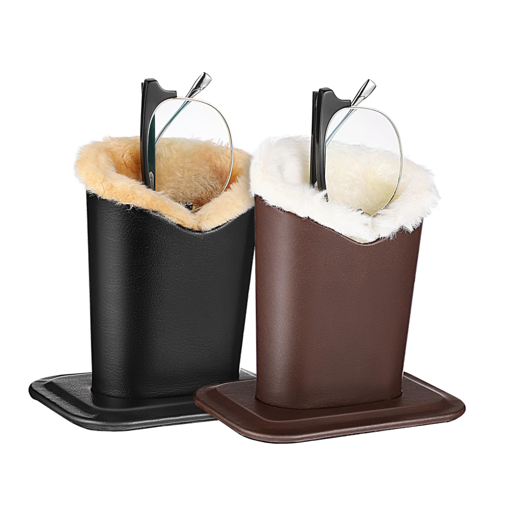 TOYANDONA 2pcs Elegant Eyeglass Holder with Lining Leather Stand for Sunglasses and Spectacles for Desk Nightstand Keeps Lenses Scratch Organized