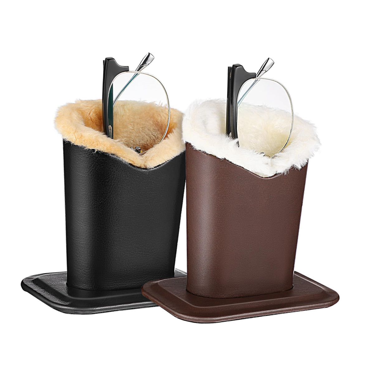TOYANDONA 2pcs Elegant Eyeglass Holder with Lining Leather Stand for Sunglasses and Spectacles for Desk Nightstand Keeps Lenses Scratch Organized