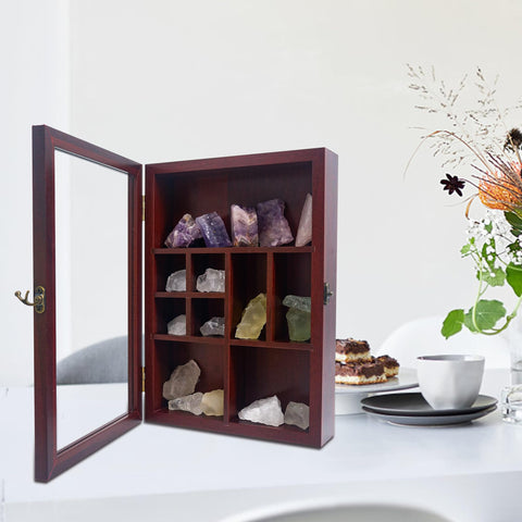 FramePro Rock Display Case, 12x8 Crystal Collection Box with Shelves, Onyx Opal Crystal Stand Displayed in Grids