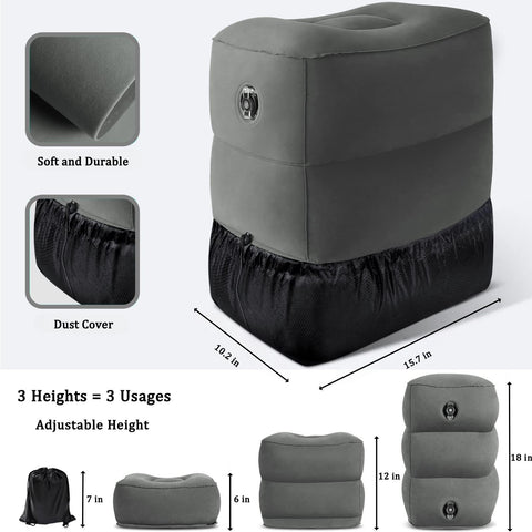 Inflatable Foot Rest Pillow, Airplane Travel Pillow, Multifunctional Adjustable 3 Layers Height Foot Rest
