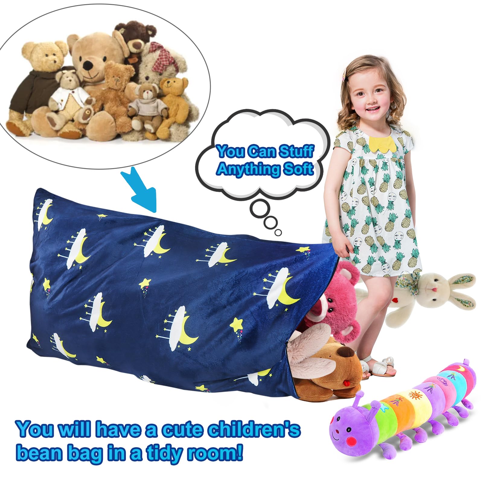 KOLACEN Stuffed Animal Bean Bag Cover Soft Storage Bean Bags for Kids Without Filling