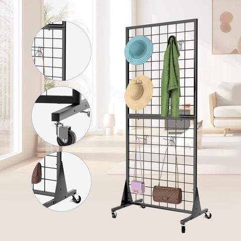 DEYEGELEA Gridwall Panel Display Stands, 2'x5.5' Ft, Heavy-Duty Floorstanding Retail Display Rack with Triangle-Base for Retail Art Fair Show