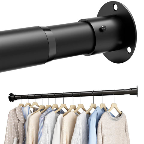 Wardrobe Rail, Extendable Clothes Rail, Adjustable Wardrobe Rail with Fixing Sockets and Screws for Wardrobe and Cloakroom, Black