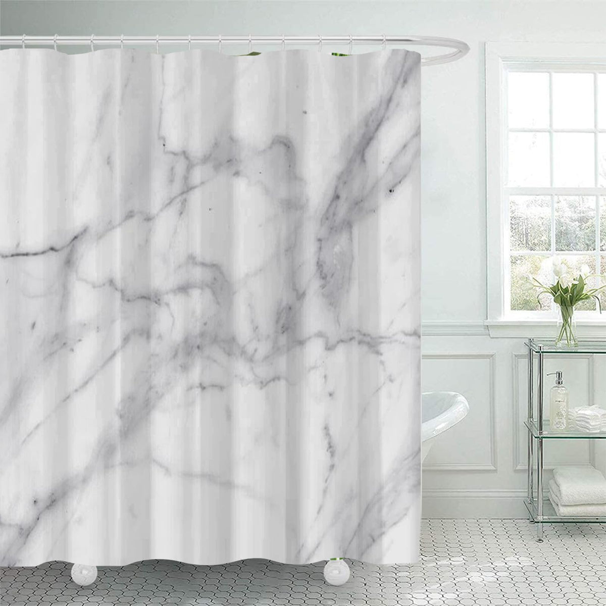 FAIRYGATE Shower Curtains for Bathroom Outdoor Shower Curtain 180x180cm Heavy Duty Weighted Mould Proof Resistant Waterproof Bath Curtain with 12