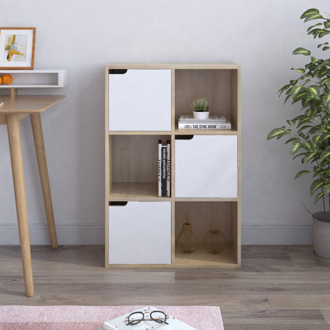 Mondeer 6 Cube Storage Unit, 3-Tier Bookcase with Doors, Wooden Bookshelf Display Organiser Cabinet for Living Room, Bedroom, Home Office