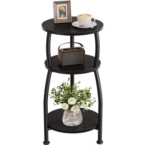 Yuede Round Side Table, 3 Tier Slim Round Coffee Table, Small End Table with Storage Shelf, Bedside Table, for Living Room, Bedroom, Small Space