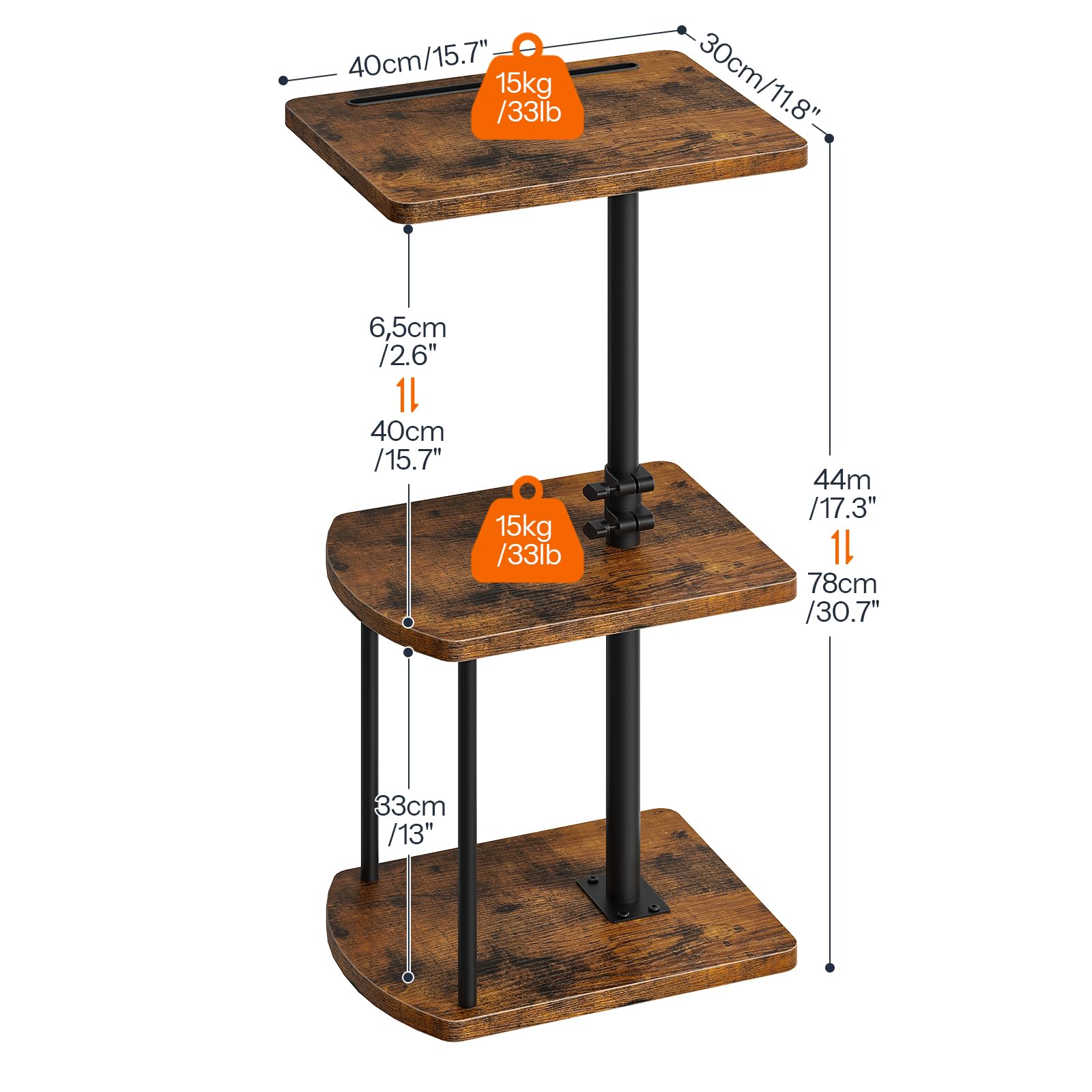 HOOBRO 3-Tier Side Table, Adjustable Height Sofa Table, C Shaped Side Table with 360° Swivel Tabletop and Tablet Slot