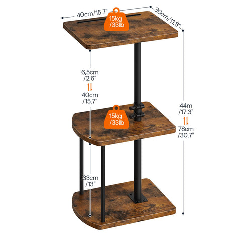 HOOBRO 3-Tier Side Table, Adjustable Height Sofa Table, C Shaped Side Table with 360° Swivel Tabletop and Tablet Slot