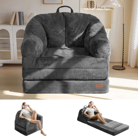 MAXYOYO Folding Sofa Bed with Backrest, Boneless Fold Out Couch Bed with Handle, 2 in 1 Convertible Bean Bag Chair to Floor Sofa Lounger