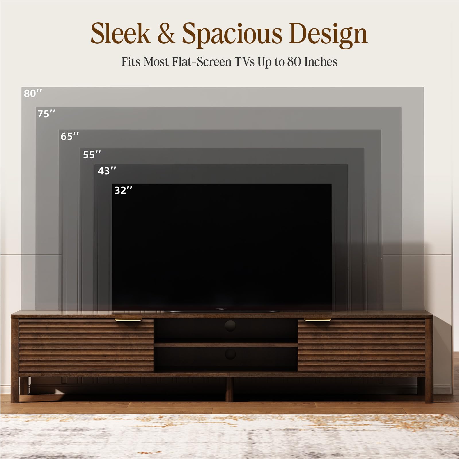 IKALIFE 180cm Walnut TV Unit, Wooden TV Stand Cabinet with Storage