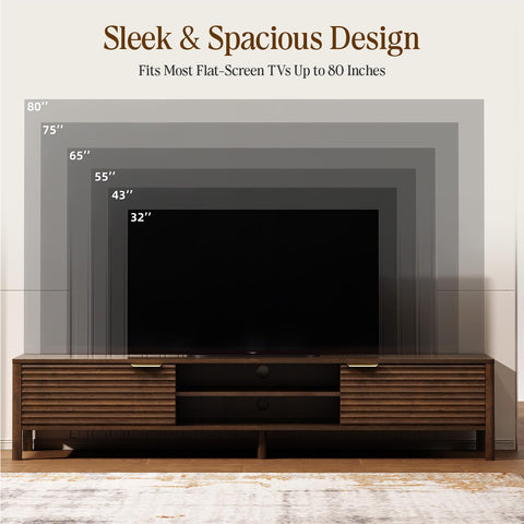 IKALIFE 180cm Walnut TV Unit, Wooden TV Stand Cabinet with Storage
