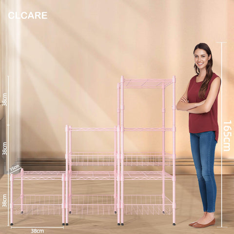 CLCARE Stacking Shelf Adjustable, Stackable & Expandable, Heavy Duty Storage Shelving Unit, Cabinet Organizer Shelf (Pink,1-Tier)