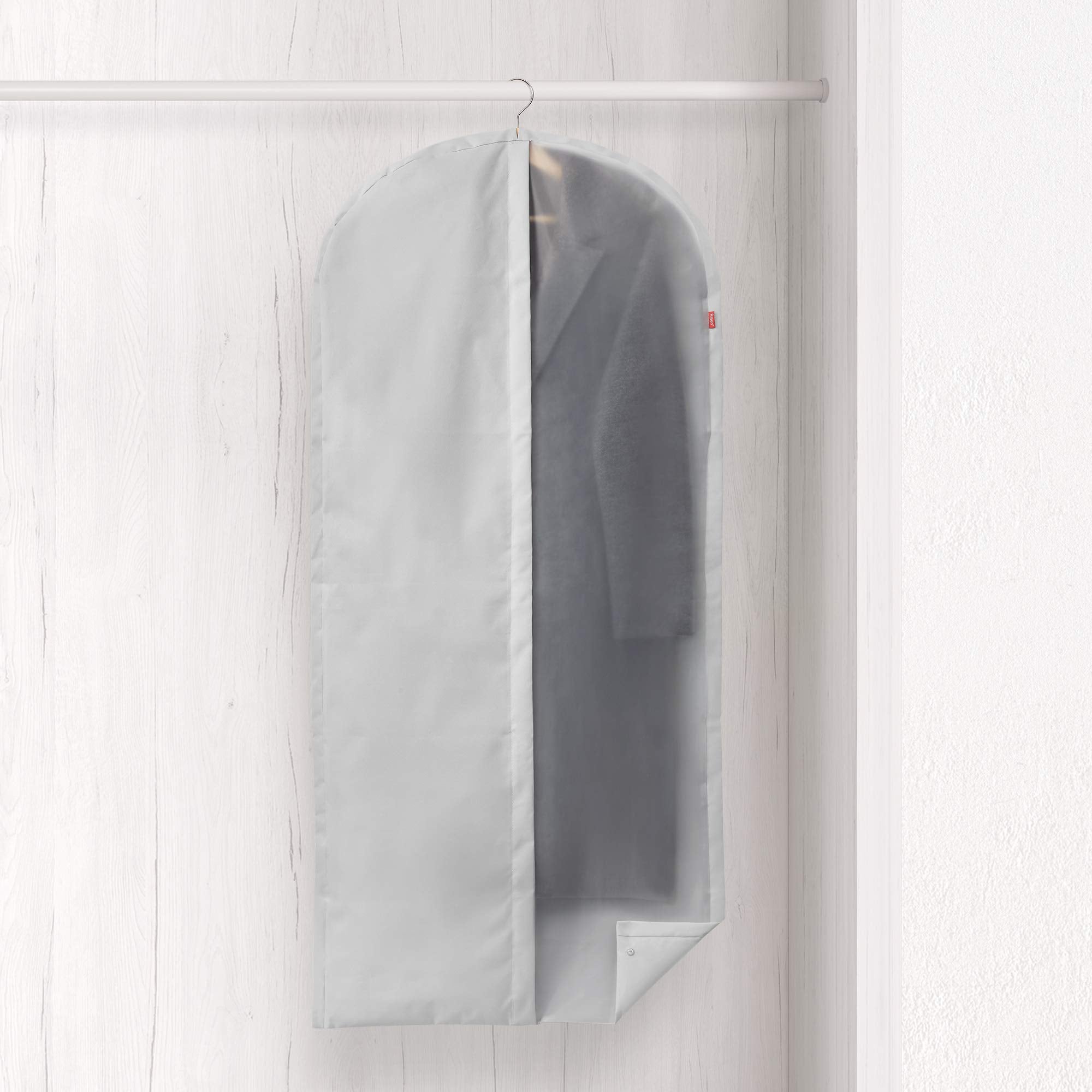 Rayen - Wardrobe clothes cover. Zip-up hanging suit cover. Dress cover resistant to dust, moisture and moths. 60 x 135 cm. Light Grey/Translucent