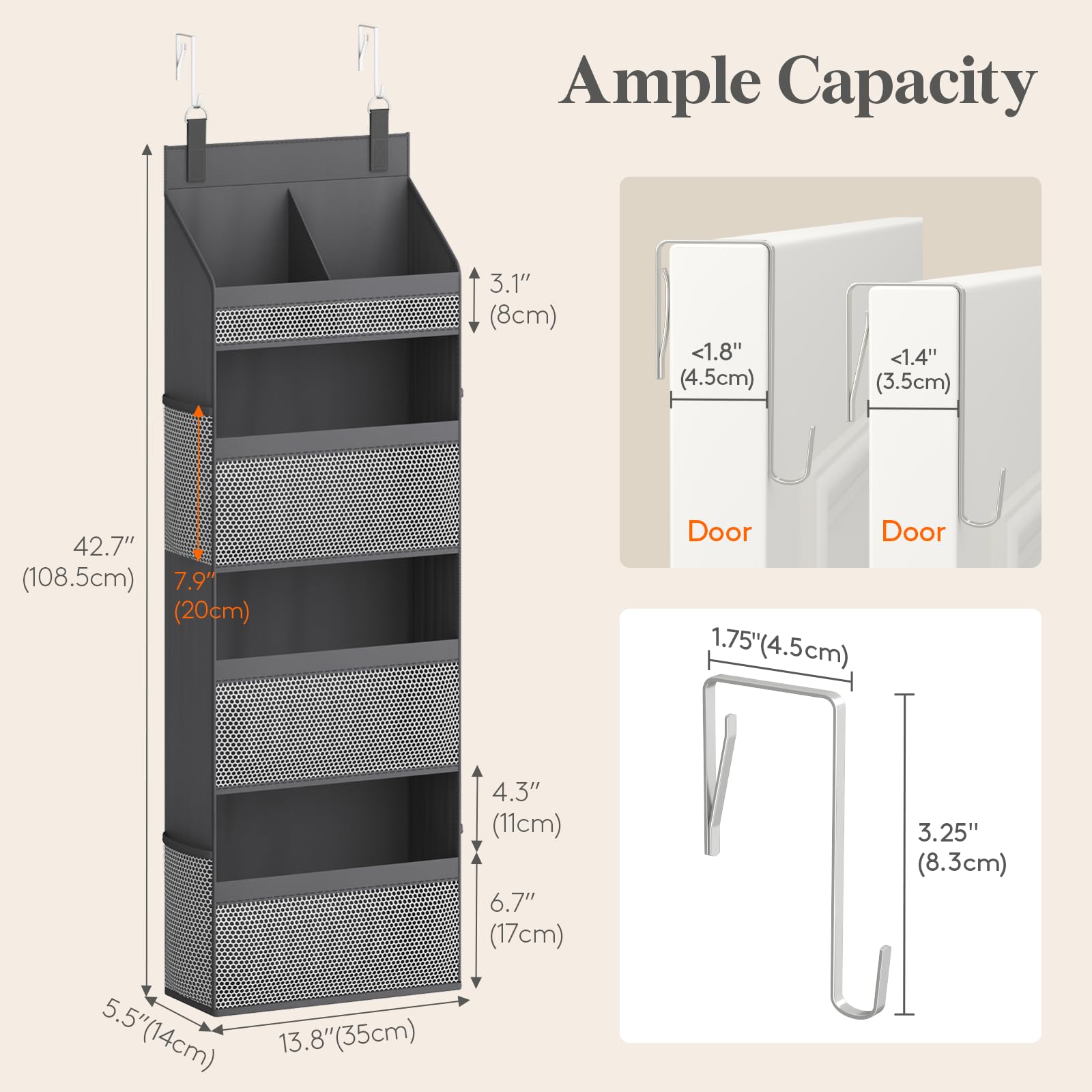 Lifewit 4 Tier Over the Door Diaper Organiser, Hanging Storage, Gray