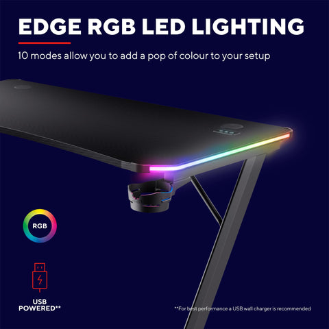 GXTrust Luminus RGB Gaming Desk with LED Lights 120x60 Computer Table Black