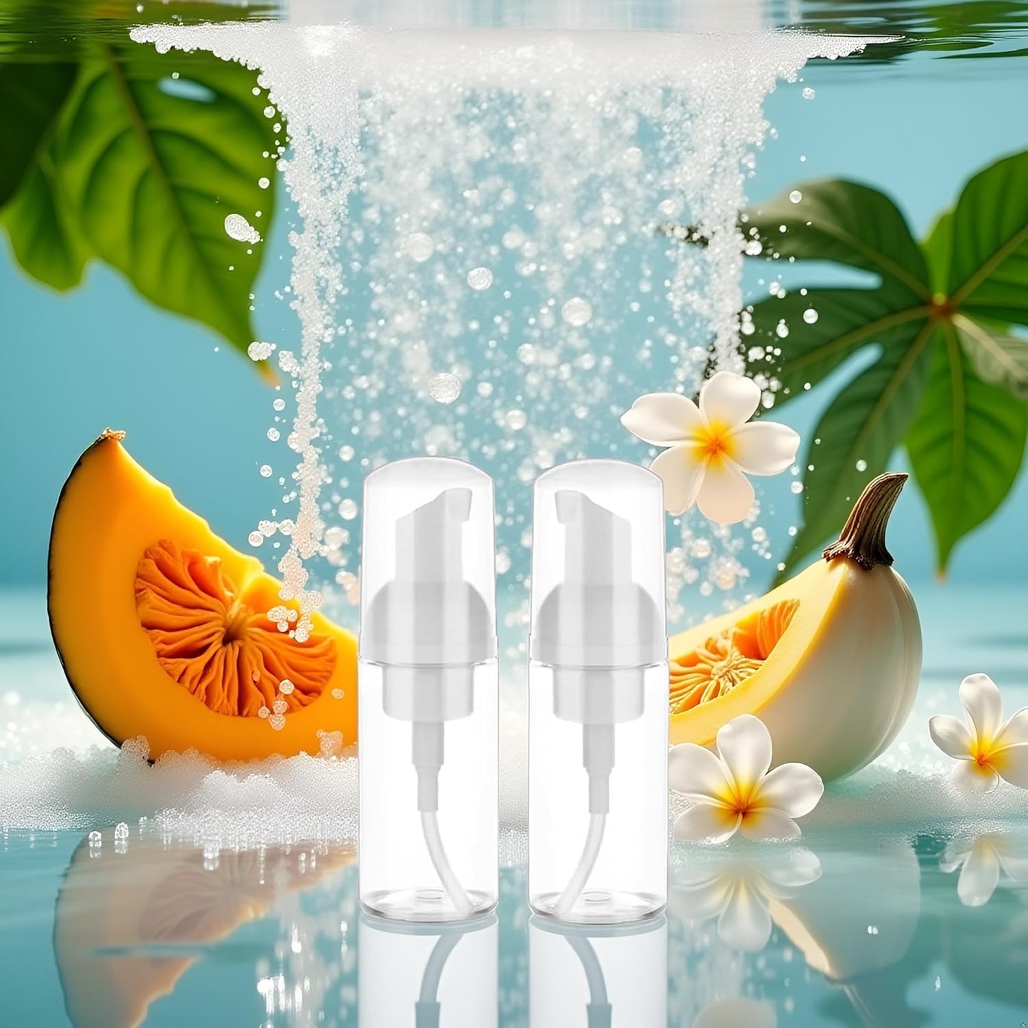 2 Packs Transparent Foam Pump Bottle Travel Small Size Mousse Foam Dispenser Mini Empty Clear Plastic Foaming Soap Dispenser Refillable Pump