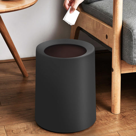 Black Bathroom Bin 12L With Inner Bucket, Hidden Bag Design, 2 Pack Modern Open Top Touchless Bathroom Can, Minimalist Plastic Bin for Bedroom
