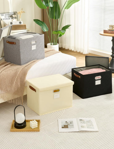 Bagnizer Storage Boxes with Lids 2PCS Foldable Fabric Storage Boxes Large Stackable Storage Baskets for Shelves Storage Box for Clothes Wardrobe Grey