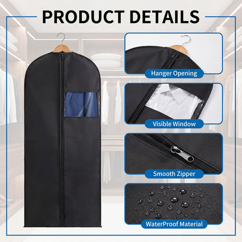 Xivicii 10Pcs Suit Bags for Men, Foldable Suite Covers, Waterproof Garment Protectors with Clear Window for Clothes Coats (60 * 100cm)