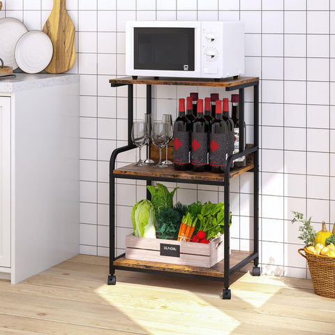 3-Tier Printer Stand, Large Printer Table on Wheels, Movable Printer Stand with Storage, Rolling Printer Cart for Fax Scanner Files Media Player