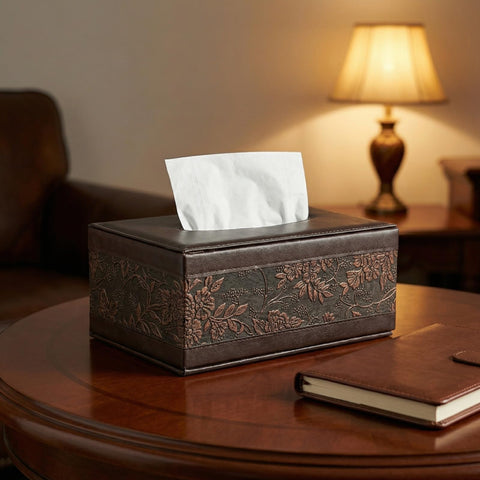 Premium PU Leather Tissue Box Cover - Rectangular Tissue Box Holder for Home, Office, Bathroom and Car