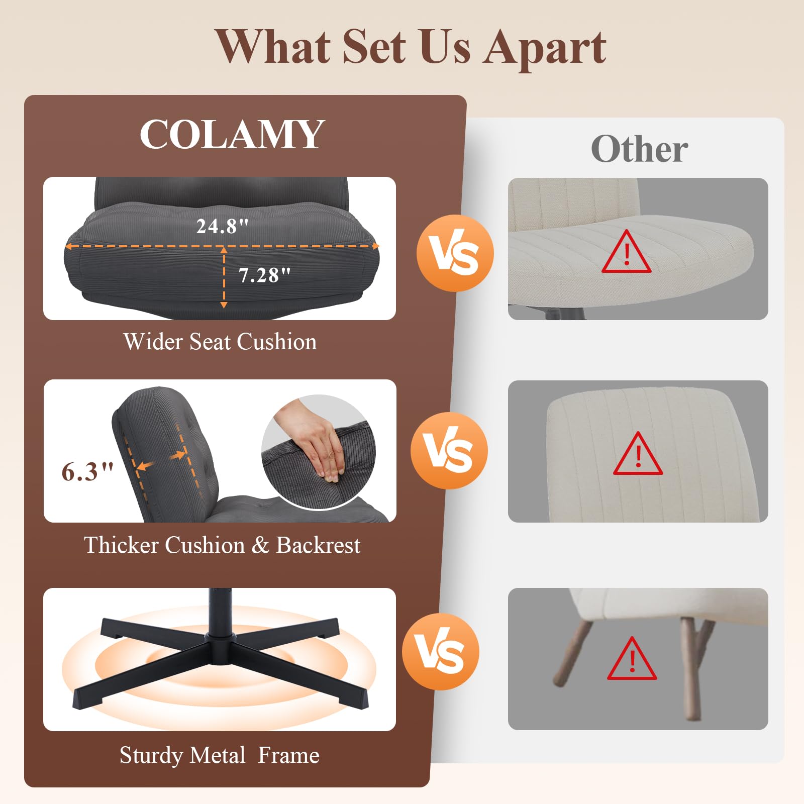 COLAMY 360° Swivel Home Office Chair – Thick Padded Corduroy Desk Chair with Metal Base, Modern Comfortable Computer Chair for Study or Living Room