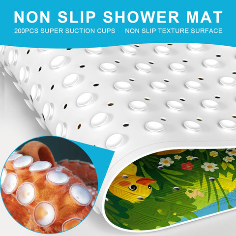 XIYUNTE Baby Bath Mats Non Slip Anti Mould, Cartoon Kids Bath Mat Non Slip, 100x40cm Extra Large Baby Shower Bath Mat with Suction Cups & Drain Holes