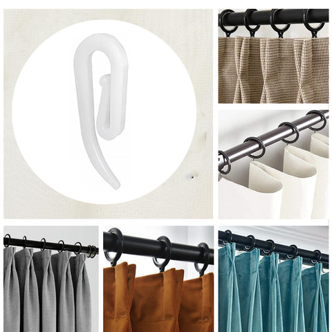 White Plastic Curtain Hooks for Door Window Curtain Header Tape Drapery Hooks 2.8x1.2cm (50PACK)
