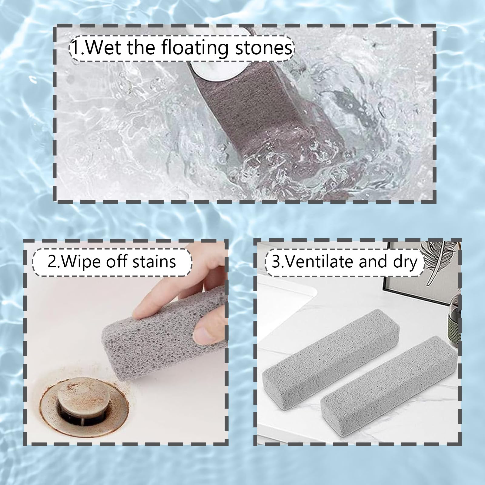 6 Pcs Pumice Stone for Toilet Cleaning, with Non-Slip Long Plastic Handle