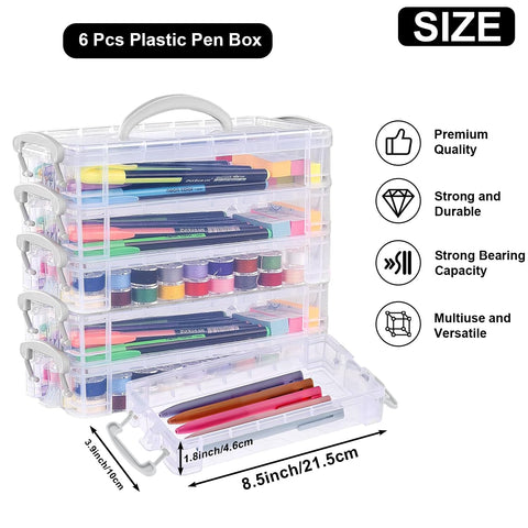 DARUITE Pencil Case with Lid, 6 Tier Plastic Pencil Box with Handle