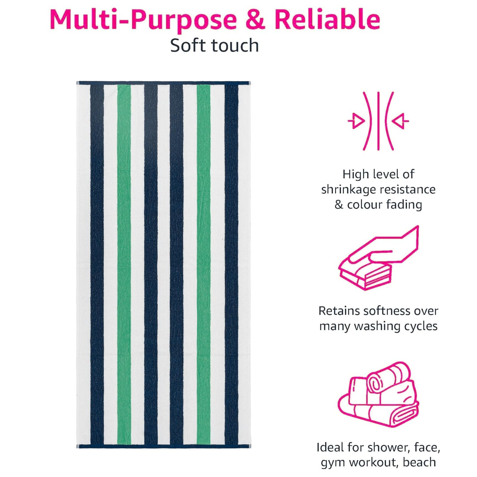 CASA COPENHAGEN Monaco Beach Towels, durable & long-lasting, quick-drying, for pool, bath & shower, 76 x 152 cm, 4-piece set of cotton beach towels