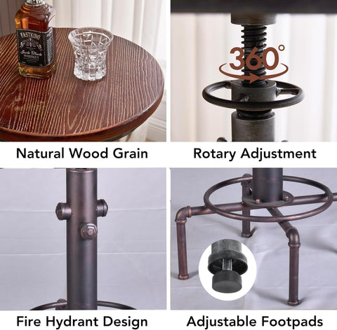 Topower Industrial Bar Table 31.5-41.3" Adjustable Pub Table Kitchen Dining Coffee Bistro Table Copper