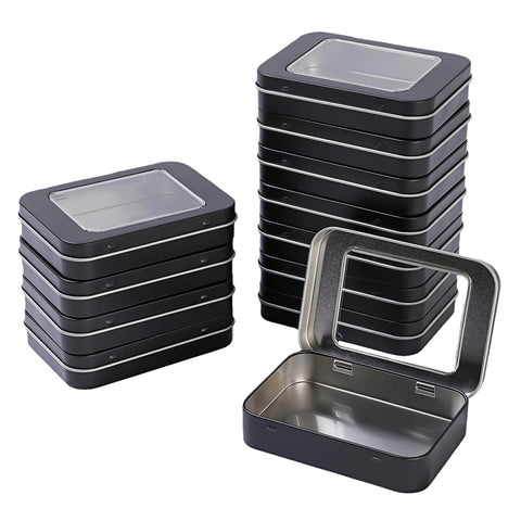 LJY Black Window Hinged Metal Tins, 12 Pack, 3.9 x 2.8 x 0.8 in