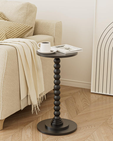 Apetaccat Round Side Table, Drink End Table with Solid Wood Leg, Small Side Tables for Living Room, Bedroom, Study, Black