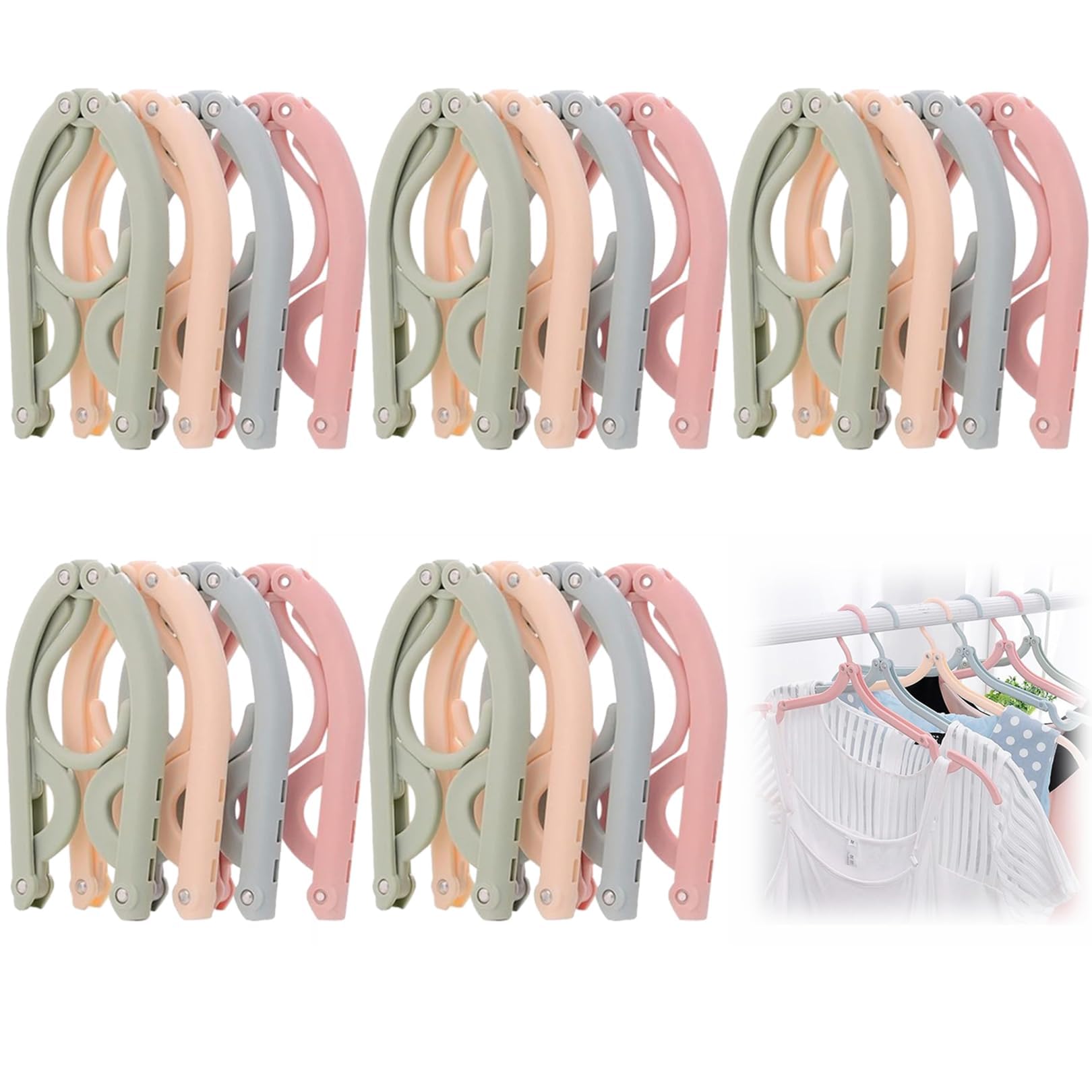 20pcs Folding Clothes Hangers, 4 Colors Travel Hangers Foldable