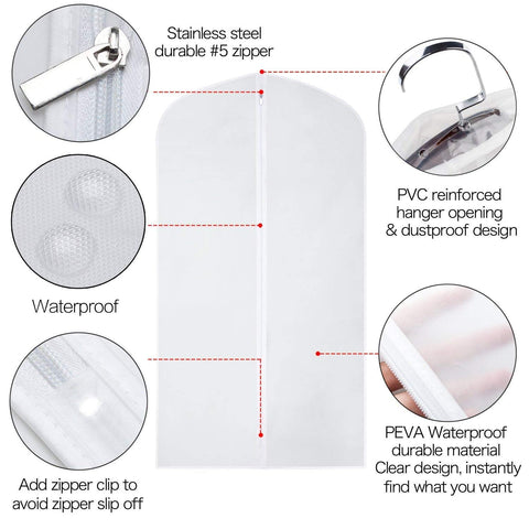 Yibak Garment Covers Bag (6 PCS), 60inch Suit Bag for Storage Cloth Cover Anti-Moth Protector Washable Clear Reuse Full Zipper Garment Bags for Long