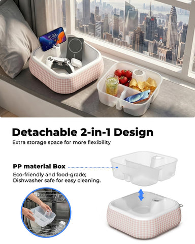 Viozon Couch Cup Holder Tray with Phone Stand, For 4-4.7" Device, Floating Bathtub&Pool Caddy, EPP Foam Sofa Arm Tray