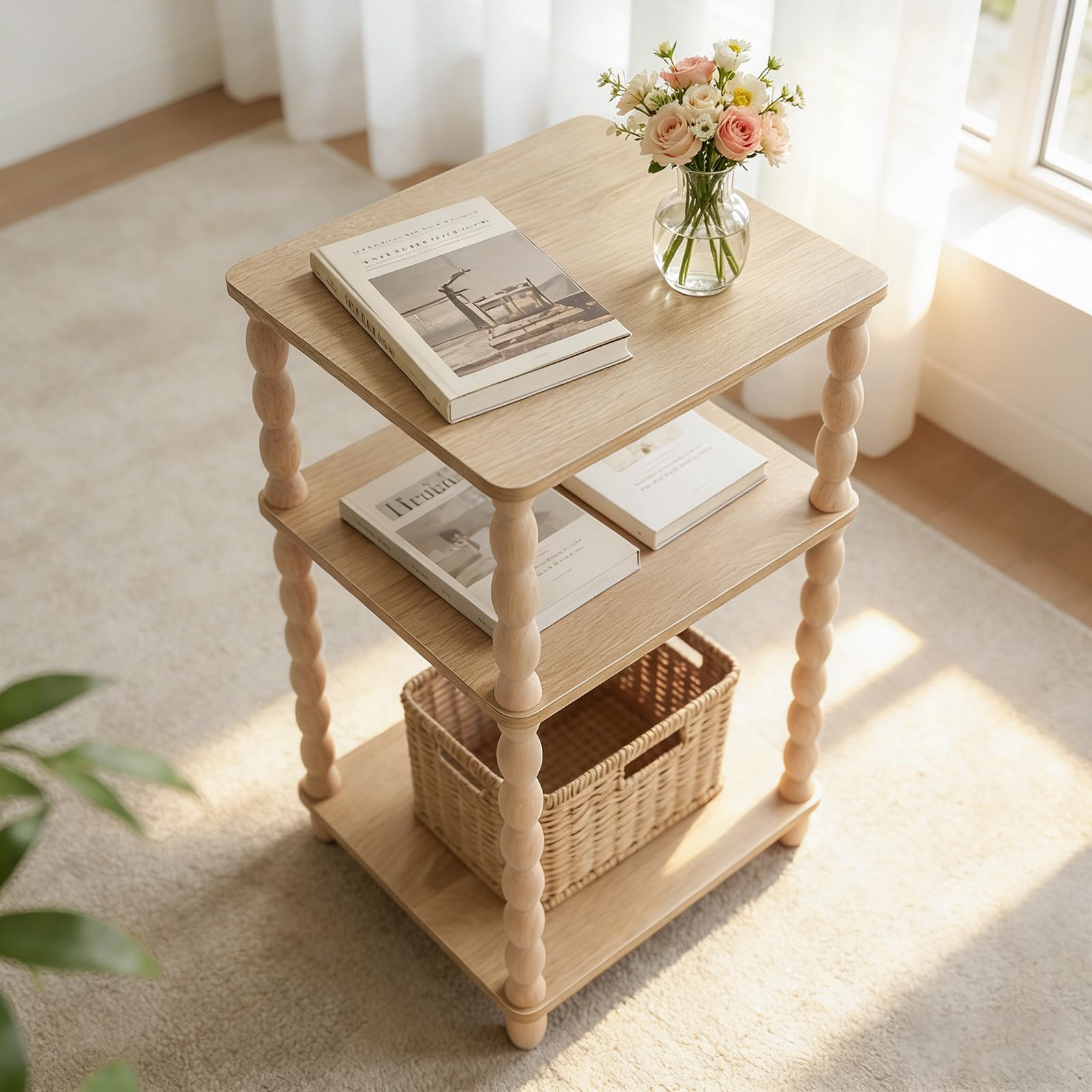 GOODLAN Wooden Side Table, Small End Table with Storage Shelf,Bedside Coffee Table Night Stand for Living Room, Bedroom