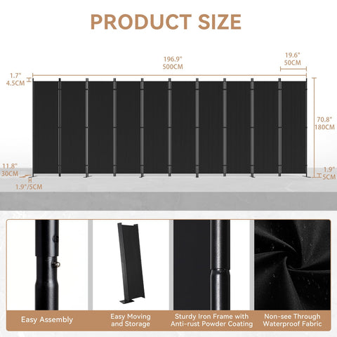 C-Hopetree 10 Panels 6 Ft Room Divider and Folding Privacy Screen, Indoor Fabric Portable Partition and Separation Wall for Home