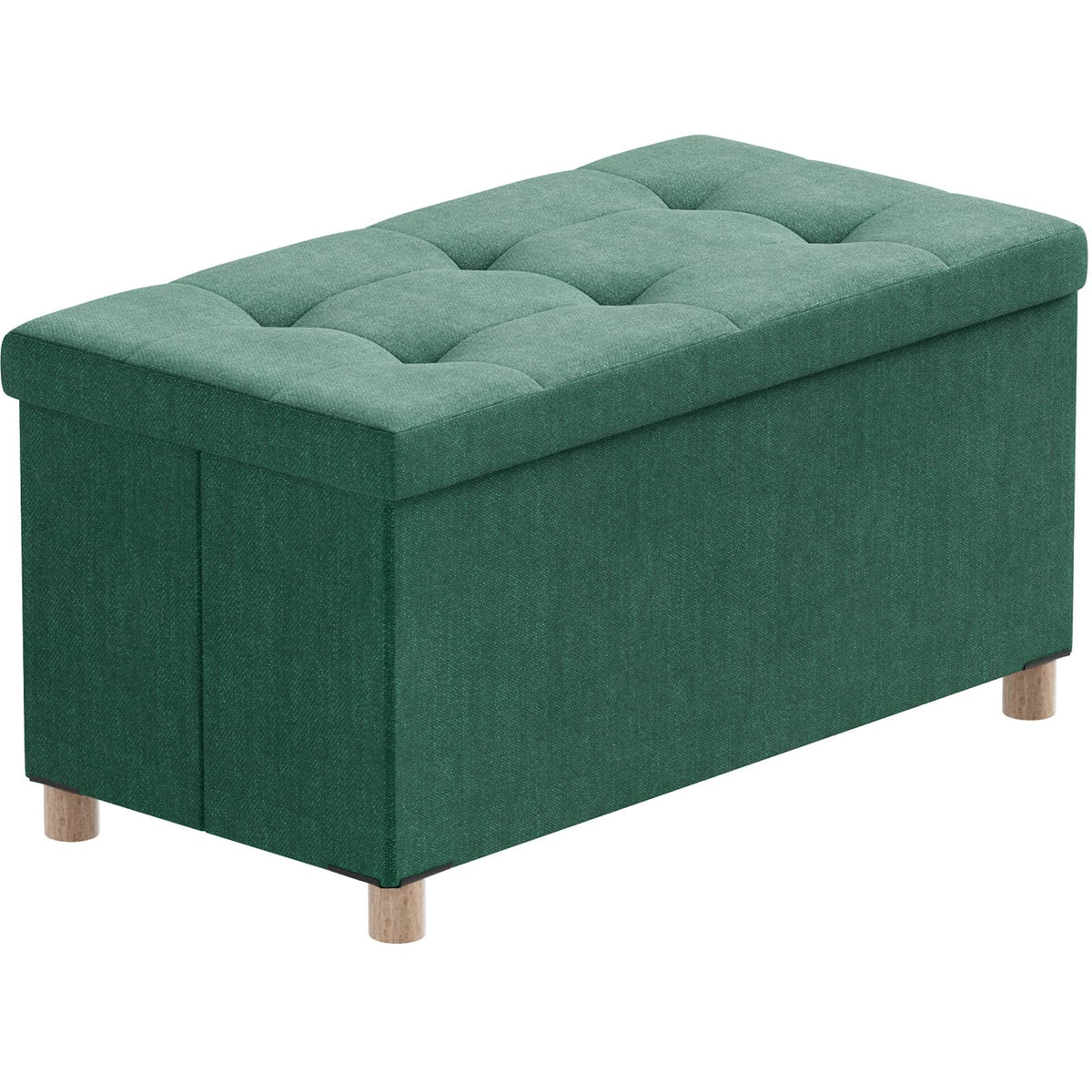 BRIAN & DANY Ottoman Storage Box with 4 Wood Legs, Linen Storage Ottoman for Living Room, Dark Green, 76 x 38 x 38 cm