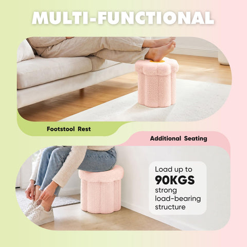Bonlife Flower Shape Ottoman with Lid, Folding Footrest, Small Storage Box