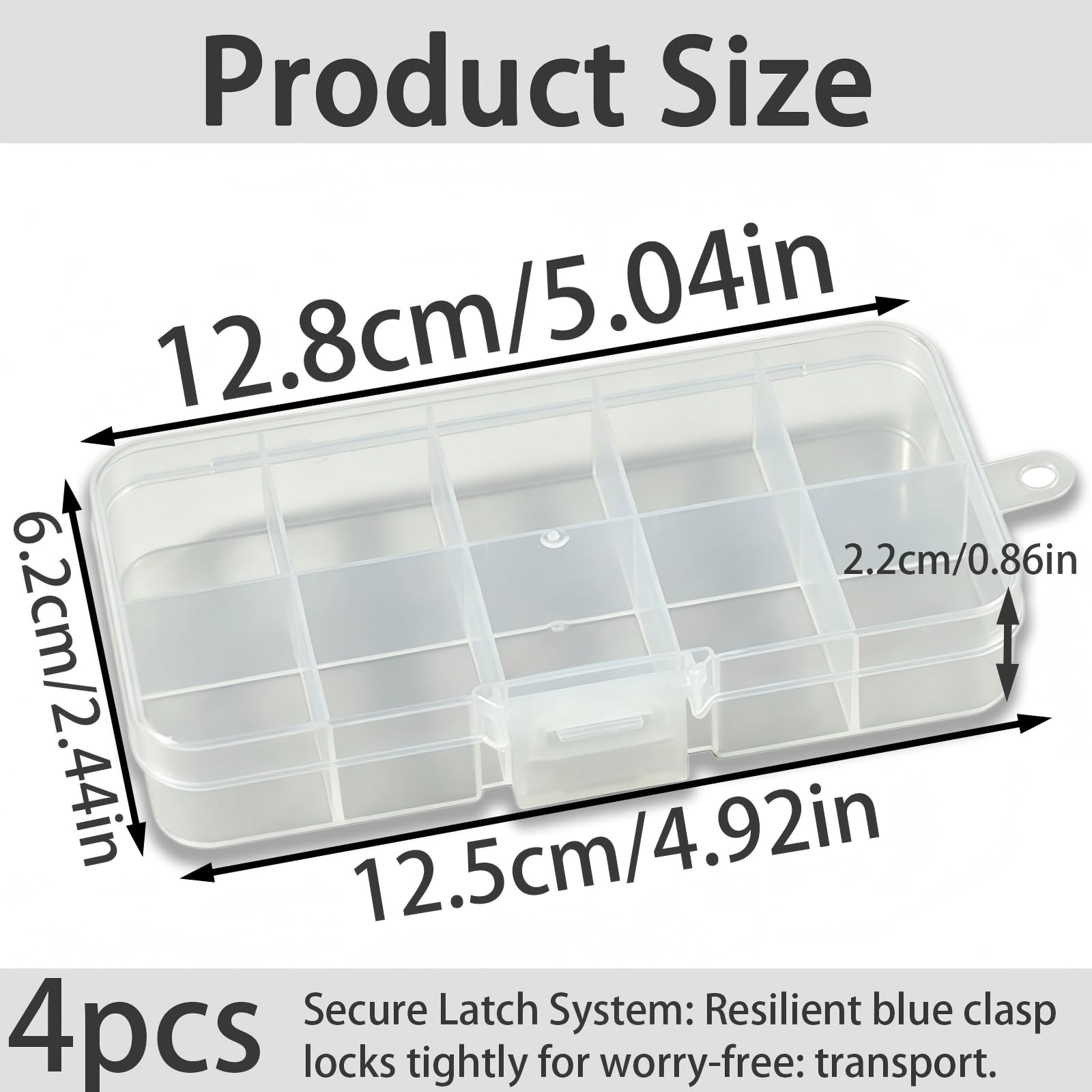 YCZARD 4Pcs Small Jewelry Storage Box 10 Grids Clear Plastic Compartments Bead Storage Box, Jewelry Organizer Bead Organizer Case Size 12.5x6.2x2.2cm