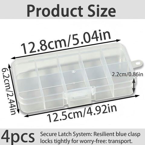 YCZARD 4Pcs Small Jewelry Storage Box 10 Grids Clear Plastic Compartments Bead Storage Box, Jewelry Organizer Bead Organizer Case Size 12.5x6.2x2.2cm