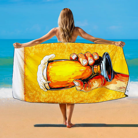 Violetpos Beer Cheers Beach Towel, Extra Large 180x90 cm 250GSM Microfibre, Sand Free Quick Dry