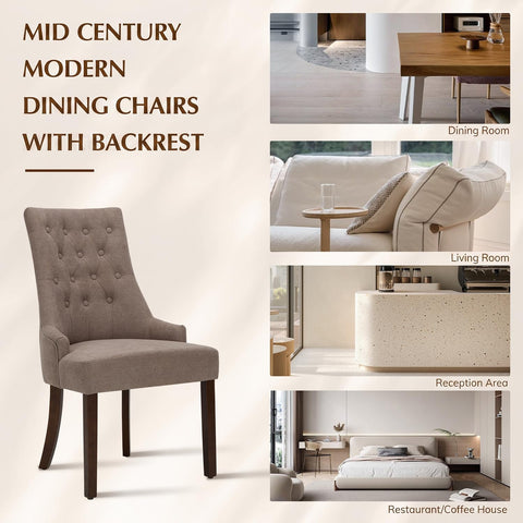 MALOL Upholstered Dining Chairs Set of 2, Wingback Dining Room Chairs with Tufted Button, High Back Kitchen Chairs with Solid Wood Legs